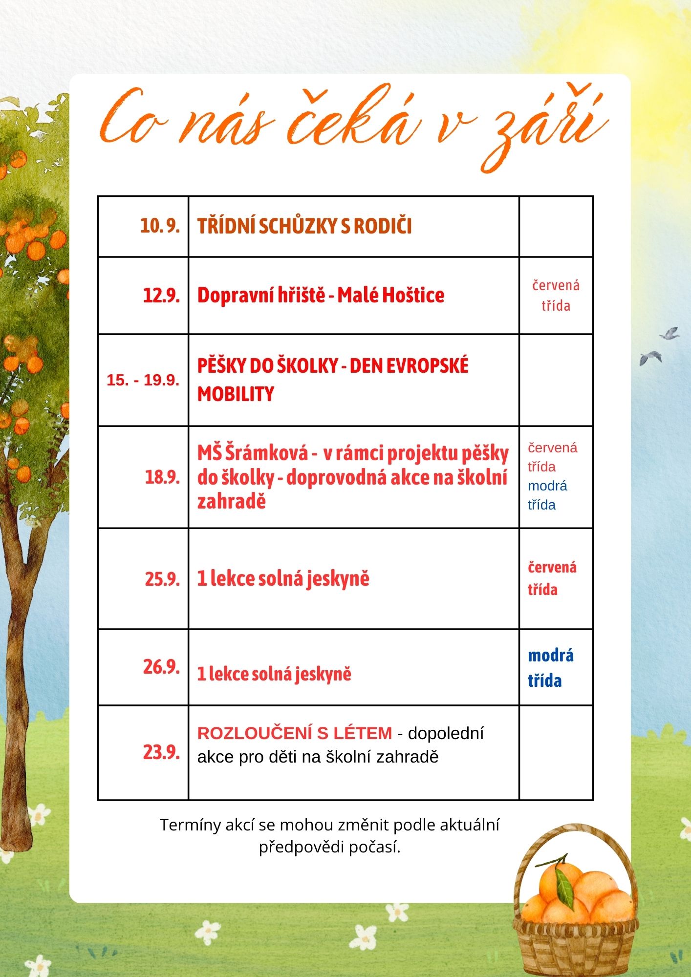 Akce školy v září